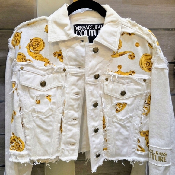 Versace Jeans White and Gold Women's Jacket, Baroque Print NWT, - Picture 8 of 11